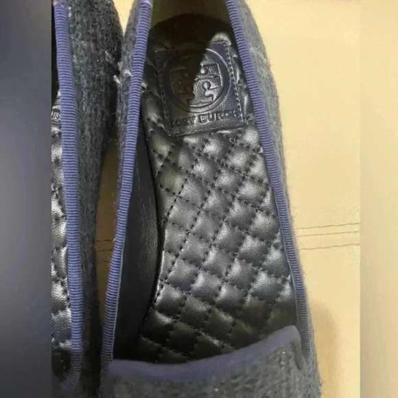 TORY Burch Chandra Tweed Navy Blue Loafers Sz 7.5 - Picture 4 of 12